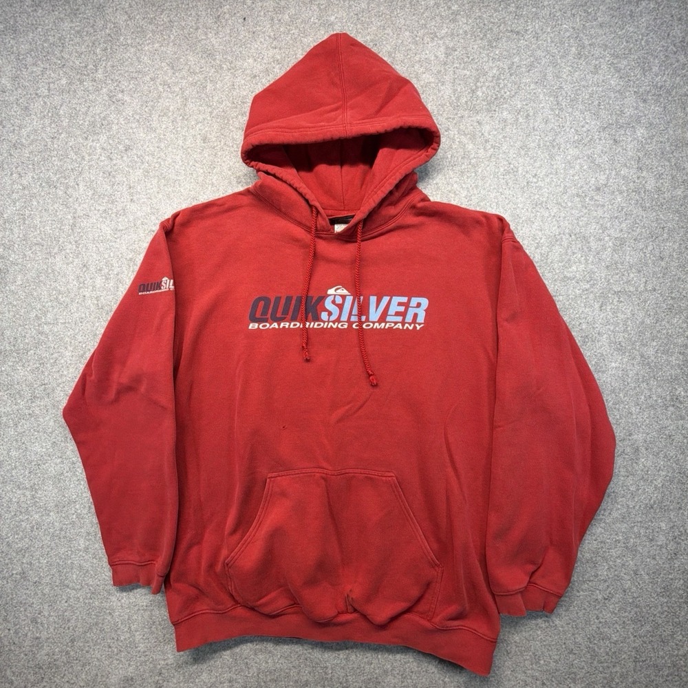 Vintage Quiksilver Hoodie Men‎ Large Red Skate Surf Skateboards Spellout Y2K 90s